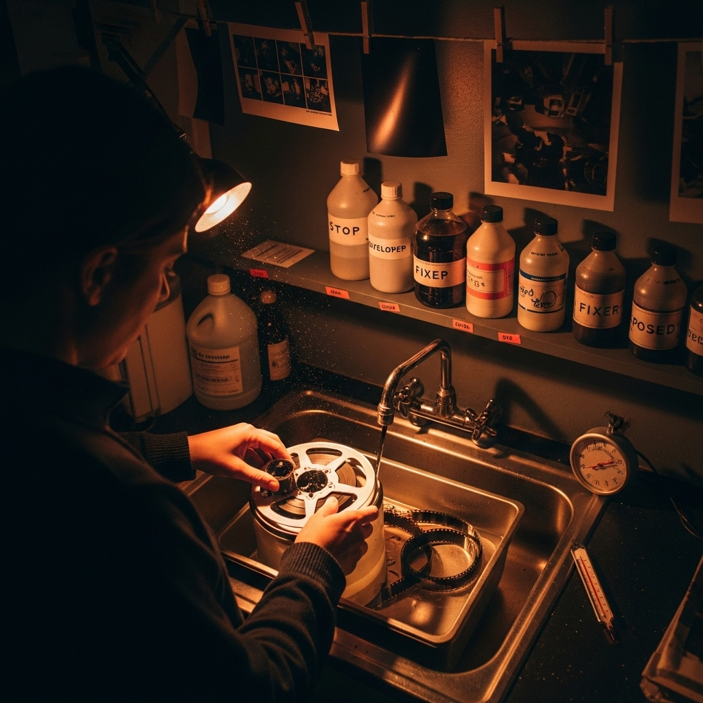 Film Photography Film development in darkroom